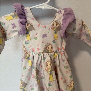 Purple Ruffle Long Sleeve Dress with Disney Mulan Print